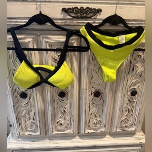 Salty Honey Neon Lights bikini. Motley triangle  top XL- Palms bottom SM